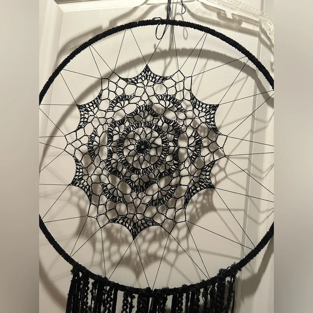 Black Crochet Dreamcatcher Handmade 5 foot / 19